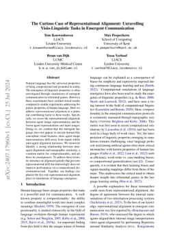 The Curious Case of Representational Alignment: Unravelling
  Visio-Linguistic Tasks in Emergent Communication