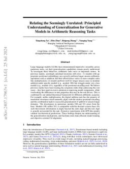 Relating the Seemingly Unrelated: Principled Understanding of
  Generalization for Generative Models in Arithmetic Reasoning Tasks