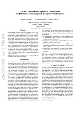 On the Effect of Purely Synthetic Training Data for Different Automatic
  Speech Recognition Architectures