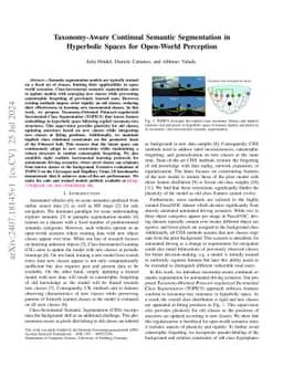Taxonomy-Aware Continual Semantic Segmentation in Hyperbolic Spaces for
  Open-World Perception
