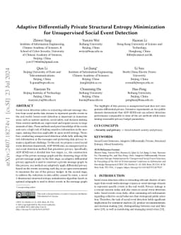 Adaptive Differentially Private Structural Entropy Minimization for
  Unsupervised Social Event Detection
