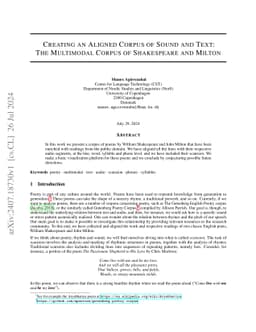 Creating an Aligned Corpus of Sound and Text: The Multimodal Corpus of
  Shakespeare and Milton