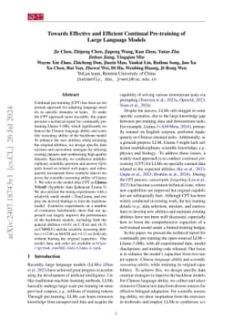 Towards Effective and Efficient Continual Pre-training of Large Language
  Models