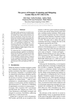 The power of Prompts: Evaluating and Mitigating Gender Bias in MT with
  LLMs