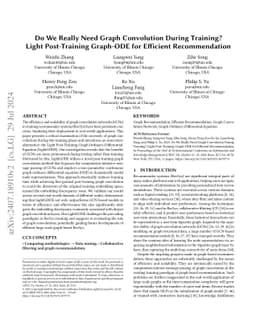 Do We Really Need Graph Convolution During Training? Light Post-Training
  Graph-ODE for Efficient Recommendation