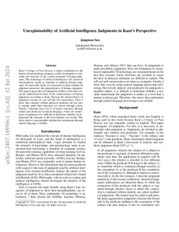 Unexplainability of Artificial Intelligence Judgments in Kant's
  Perspective