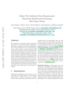 Online Test Synthesis From Requirements: Enhancing Reinforcement
  Learning with Game Theory