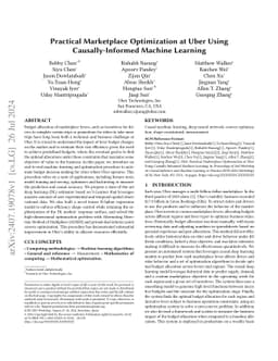 Practical Marketplace Optimization at Uber Using Causally-Informed
  Machine Learning