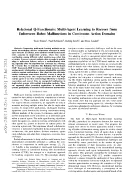 Relational Q-Functionals: Multi-Agent Learning to Recover from
  Unforeseen Robot Malfunctions in Continuous Action Domains