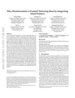 Why Misinformation is Created? Detecting them by Integrating Intent
  Features