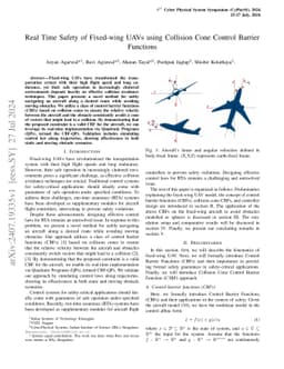 Real Time Safety of Fixed-wing UAVs using Collision Cone Control Barrier
  Functions