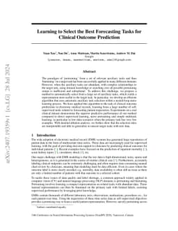 Learning to Select the Best Forecasting Tasks for Clinical Outcome
  Prediction