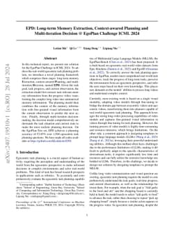EPD: Long-term Memory Extraction, Context-awared Planning and
  Multi-iteration Decision @ EgoPlan Challenge ICML 2024