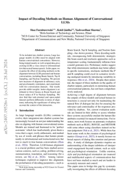 Impact of Decoding Methods on Human Alignment of Conversational LLMs