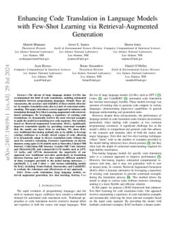 Enhancing Code Translation in Language Models with Few-Shot Learning via
  Retrieval-Augmented Generation