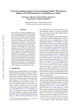 From Pre-training Corpora to Large Language Models: What Factors
  Influence LLM Performance in Causal Discovery Tasks?