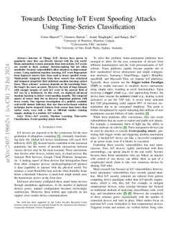 Towards Detecting IoT Event Spoofing Attacks Using Time-Series
  Classification