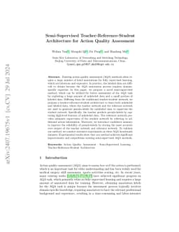 Semi-Supervised Teacher-Reference-Student Architecture for Action Quality Assessment