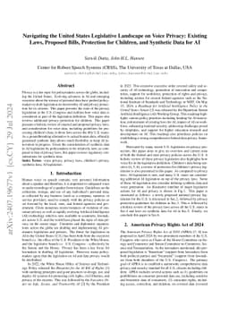 Navigating the United States Legislative Landscape on Voice Privacy:
  Existing Laws, Proposed Bills, Protection for Children, and Synthetic Data
  for AI