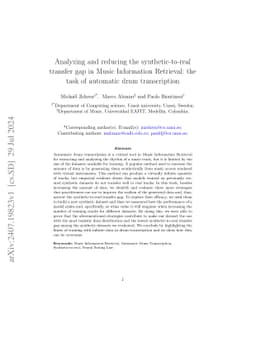 Analyzing and reducing the synthetic-to-real transfer gap in Music
  Information Retrieval: the task of automatic drum transcription