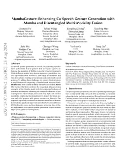 MambaGesture: Enhancing Co-Speech Gesture Generation with Mamba and
  Disentangled Multi-Modality Fusion