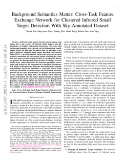 Background Semantics Matter: Cross-Task Feature Exchange Network for
  Clustered Infrared Small Target Detection With Sky-Annotated Dataset