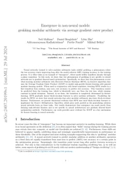 Emergence in non-neural models: grokking modular arithmetic via average
  gradient outer product