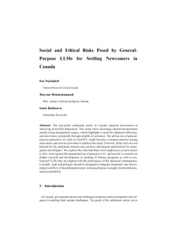 Social and Ethical Risks Posed by General-Purpose LLMs for Settling
  Newcomers in Canada