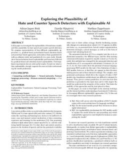 Exploring the Plausibility of Hate and Counter Speech Detectors with
  Explainable AI
