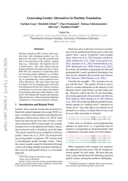 Generating Gender Alternatives in Machine Translation