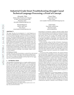 Industrial-Grade Smart Troubleshooting through Causal Technical Language
  Processing: a Proof of Concept