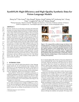 SynthVLM: High-Efficiency and High-Quality Synthetic Data for Vision
  Language Models