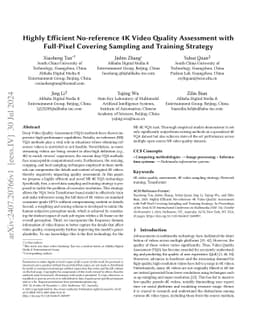 Highly Efficient No-reference 4K Video Quality Assessment with
  Full-Pixel Covering Sampling and Training Strategy