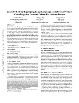 Learn by Selling: Equipping Large Language Models with Product Knowledge
  for Context-Driven Recommendations