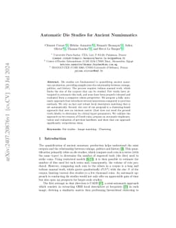Automatic Die Studies for Ancient Numismatics