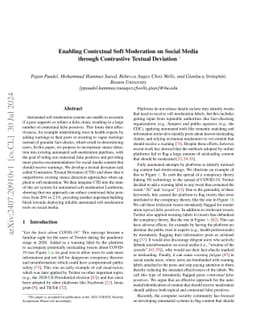 Enabling Contextual Soft Moderation on Social Media through Contrastive
  Textual Deviation