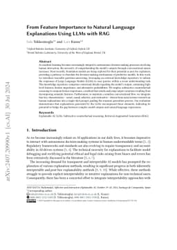 From Feature Importance to Natural Language Explanations Using LLMs with
  RAG