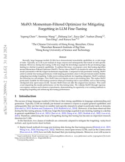 MoFO: Momentum-Filtered Optimizer for Mitigating Forgetting in LLM Fine-Tuning