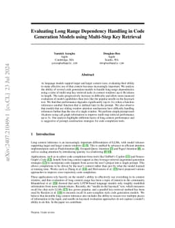 Evaluating Long Range Dependency Handling in Code Generation Models
  using Multi-Step Key Retrieval