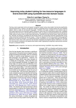 Improving noisy student training for low-resource languages in
  End-to-End ASR using CycleGAN and inter-domain losses