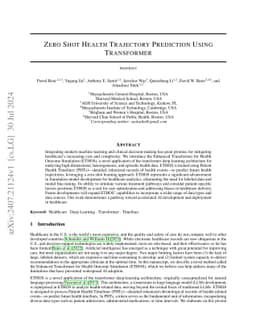 Zero Shot Health Trajectory Prediction Using Transformer