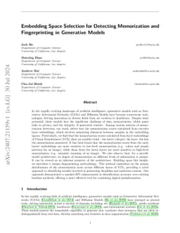 Embedding Space Selection for Detecting Memorization and Fingerprinting
  in Generative Models