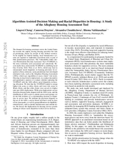 Algorithm-Assisted Decision Making and Racial Disparities in Housing: A
  Study of the Allegheny Housing Assessment Tool