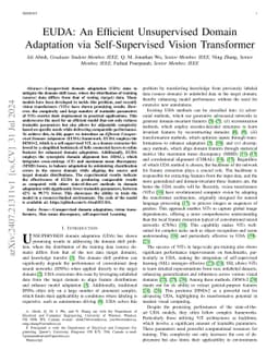 EUDA: An Efficient Unsupervised Domain Adaptation via Self-Supervised
  Vision Transformer