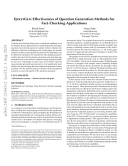 QuestGen: Effectiveness of Question Generation Methods for Fact-Checking
  Applications