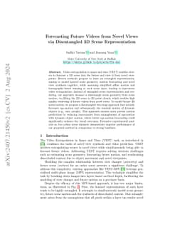Forecasting Future Videos from Novel Views via Disentangled 3D Scene
  Representation