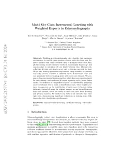 Multi-Site Class-Incremental Learning with Weighted Experts in
  Echocardiography