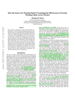 Does the Source of a Warning Matter? Examining the Effectiveness of
  Veracity Warning Labels Across Warners