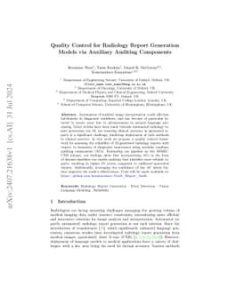 Quality Control for Radiology Report Generation Models via Auxiliary
  Auditing Components