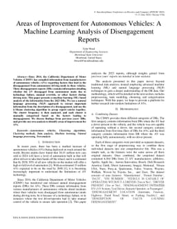 Areas of Improvement for Autonomous Vehicles: A Machine Learning
  Analysis of Disengagement Reports